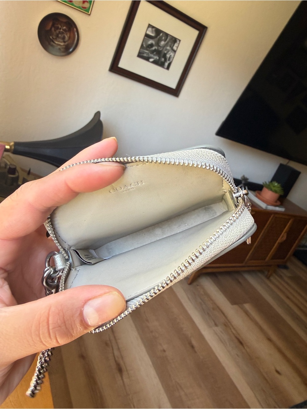 Coach Metallic Silver Card Case with Chain Wristlet - Picture 4 of 4